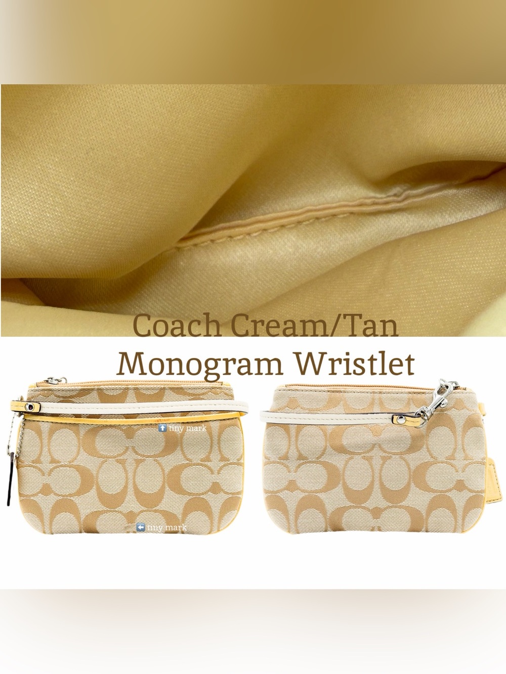 EUC AUTHENTIC COACH CREAM/TAN MONOGRAM WRISTLET ACTUAL PHOTOS TAKEN & USED